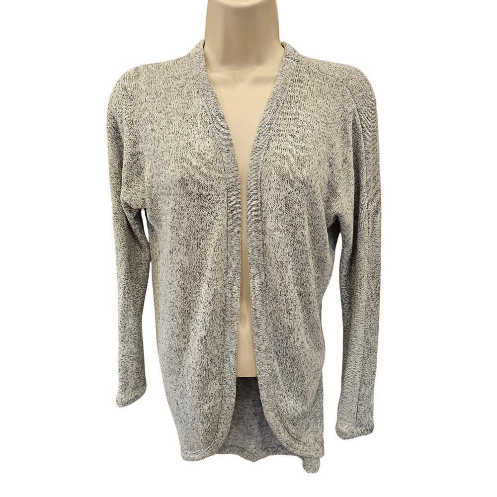 Plush knit open front grey cardigan sweater L teacher casual office winter top